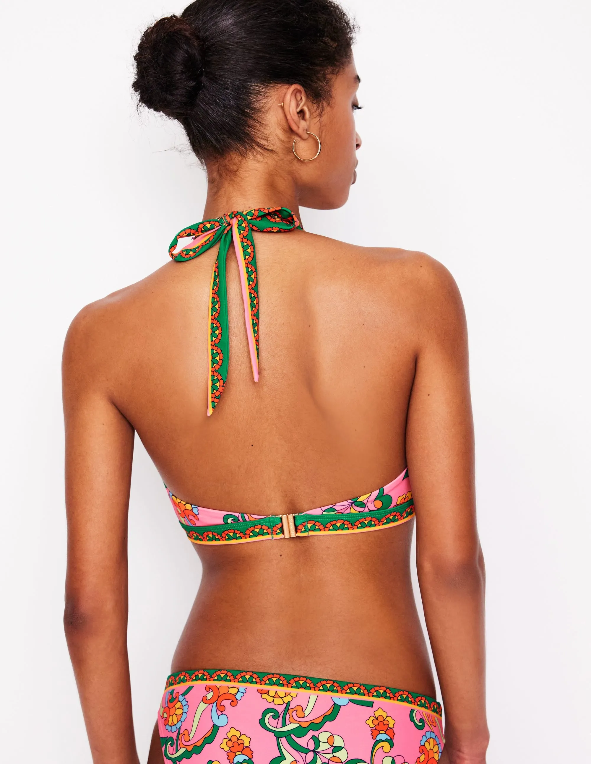 Stretch Free Waistband Ios V Panel Bikini Top-Pink Rose, Foliage Trail