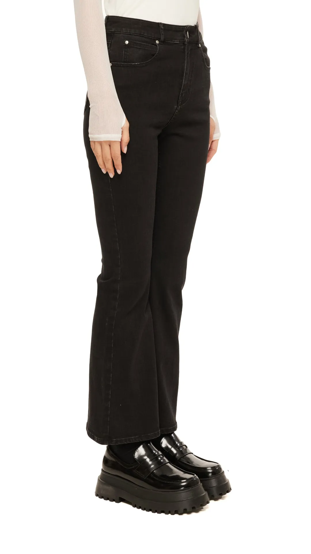 Lightweight Fabric FoldableDesign Boot-Cut Jeans