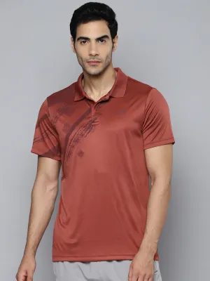 Alcis Men Rust Printed Polo Collar Slim Fit T-shirt Garment Washed Finish Golf Outfit