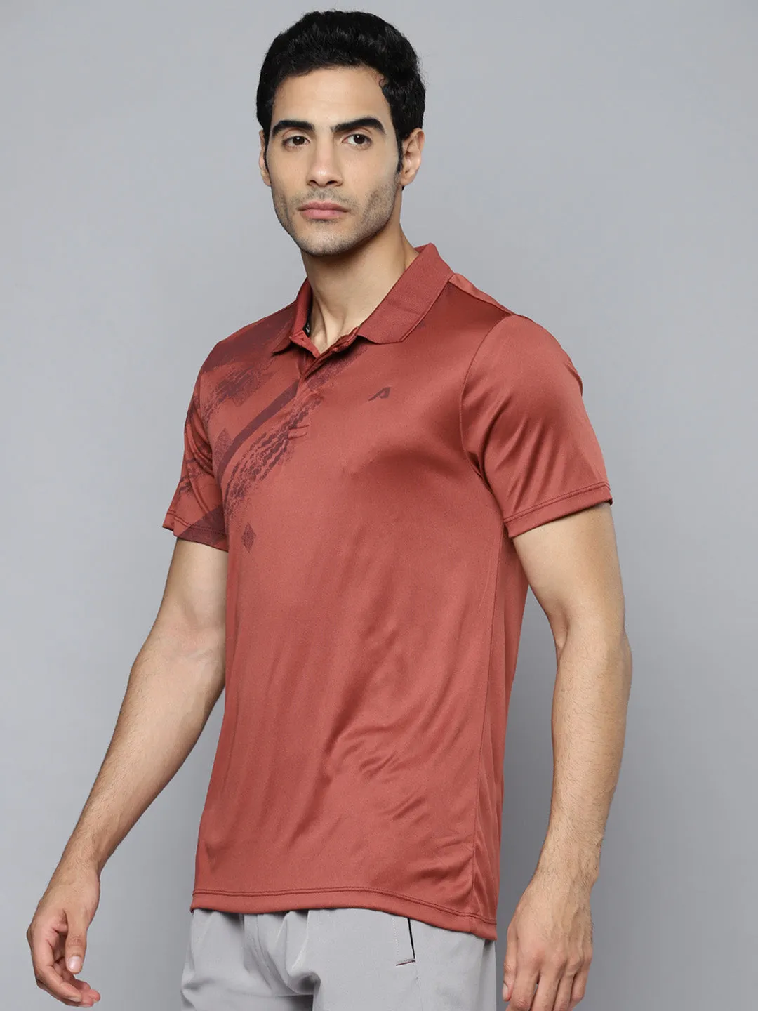Alcis Men Rust Printed Polo Collar Slim Fit T-shirt Preppy Vibe Bamboo Fiber Blend