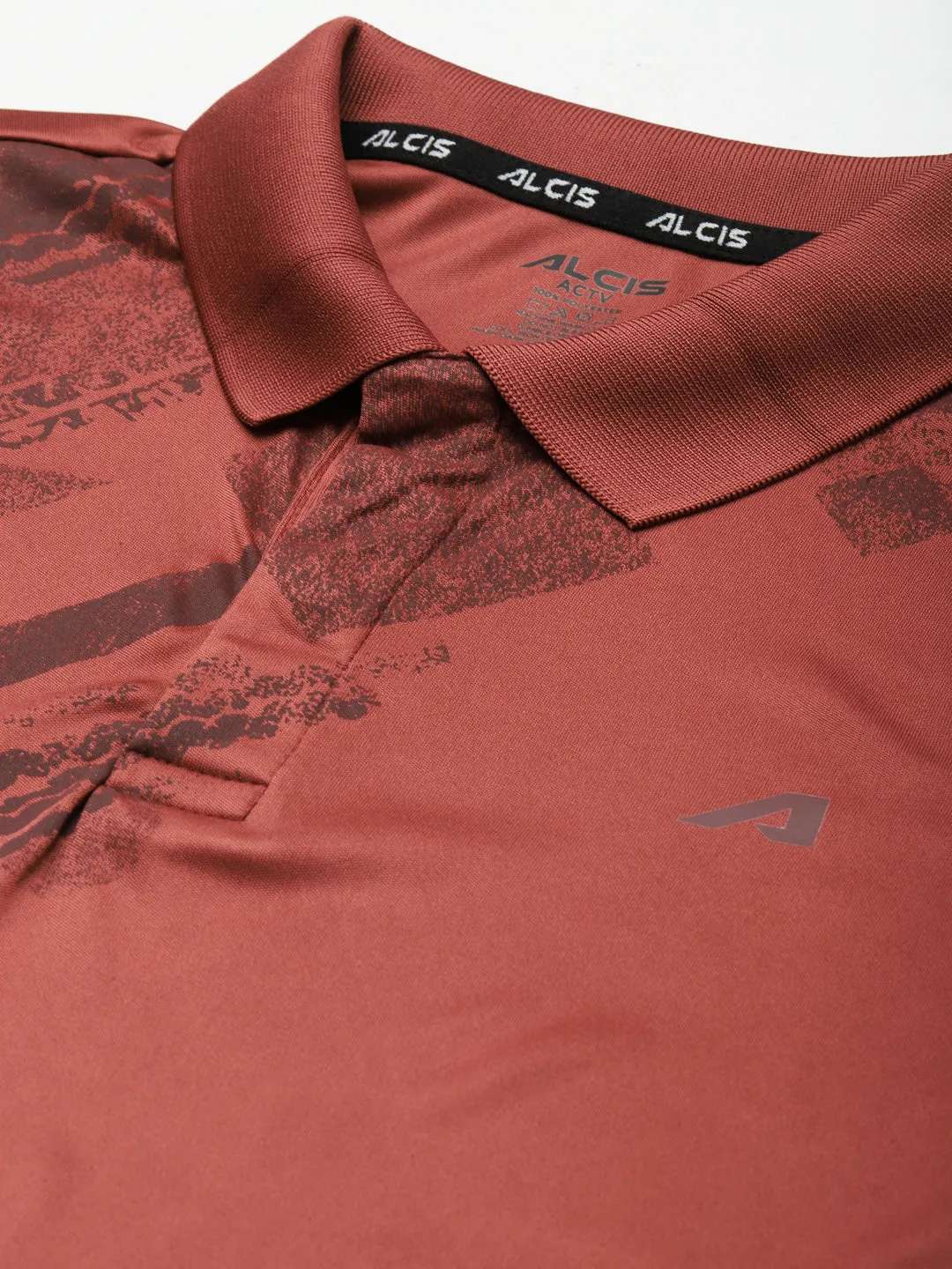 Alcis Men Rust Printed Polo Collar Slim Fit T-shirt Travel Friendly