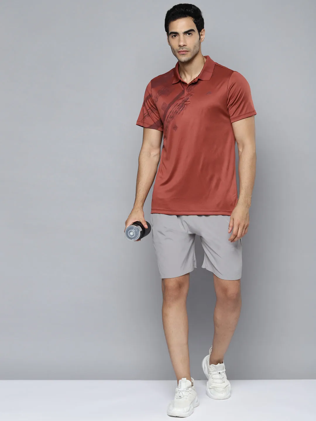 Alcis Men Rust Printed Polo Collar Slim Fit T-shirt Sweat Absorbing Trendy Business