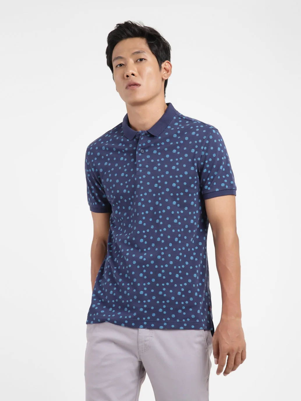 Men's Polka Dot Polo T-shirt Reinforced Collar Stay