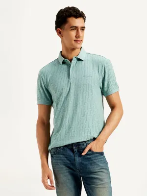 Sweat Resistant Lining FourButton Placket Men's Redloop Geometric Print Slim Fit Polo T-Shirt