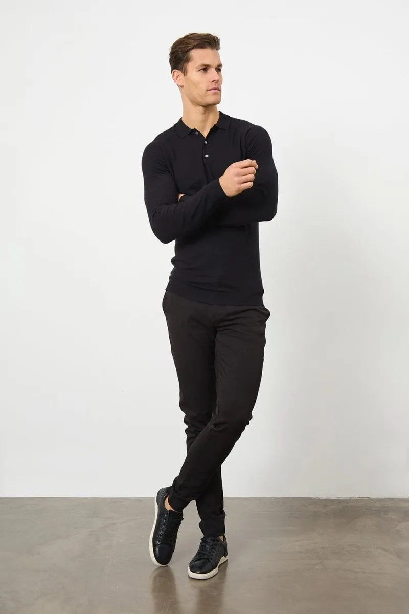 ZeroIrritation Seams TwoTone Fabric Blend Knitted Polo Shirt in Black