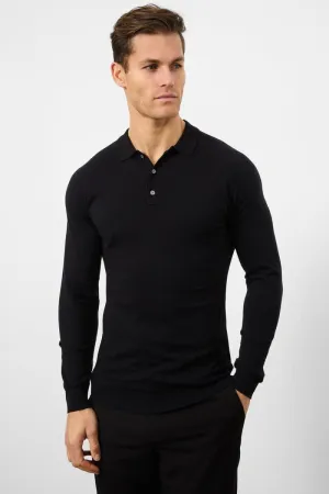 Colorfast Technology Knitted Polo Shirt in Black