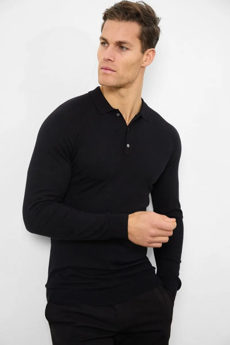 LowMaintenance Fabric Knitted Polo Shirt in Black