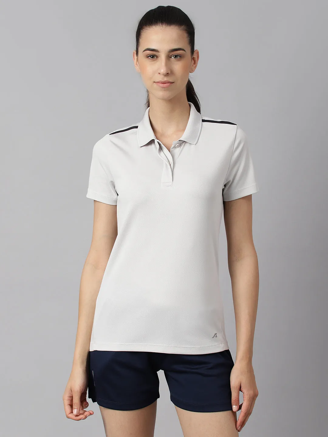 Alcis Women Light Grey Anti-Static Soft-Touch Slim-Fit Training Polo Wonder T-Shirt Thermoregulating Lining