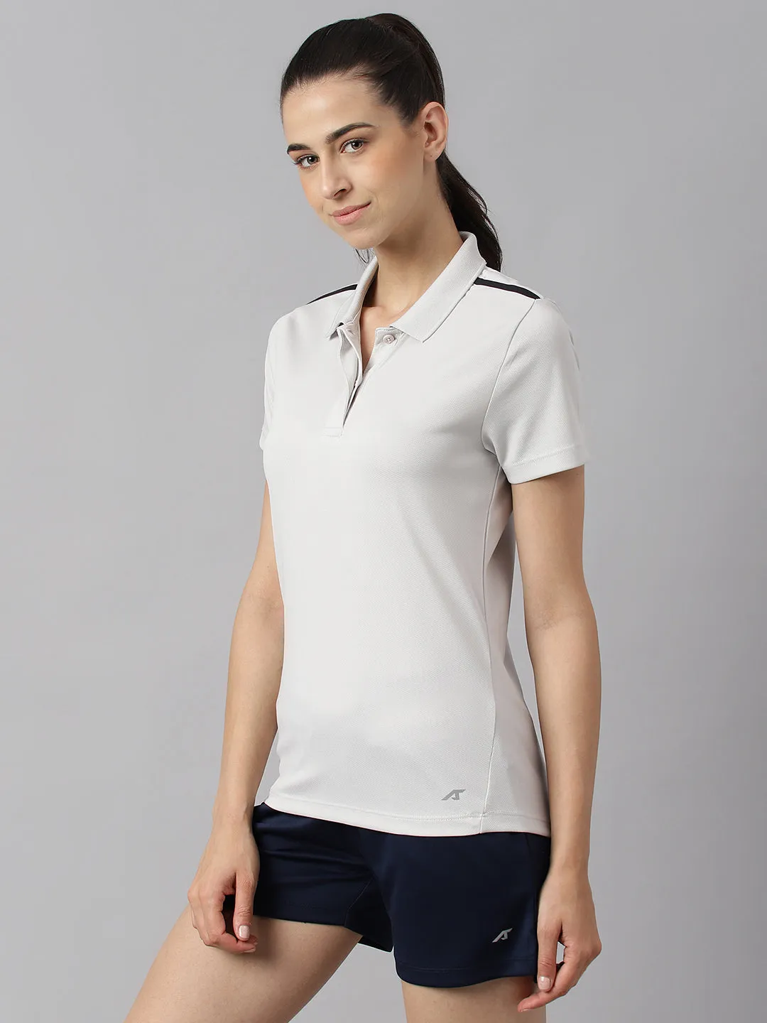 Alcis Women Light Grey Anti-Static Soft-Touch Slim-Fit Training Polo Wonder T-Shirt AntiFade Technology