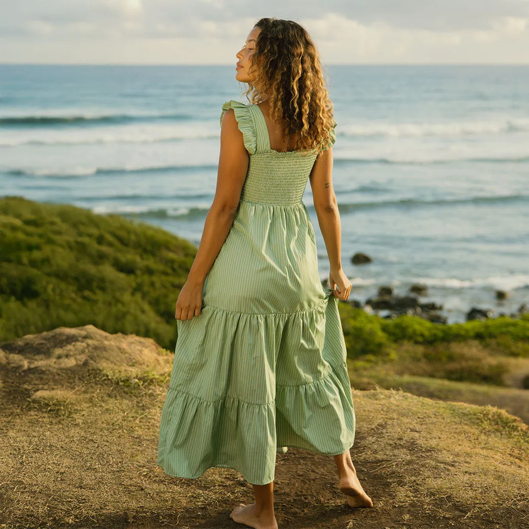 Breathable knit Verse Dress, Green and White Stripe