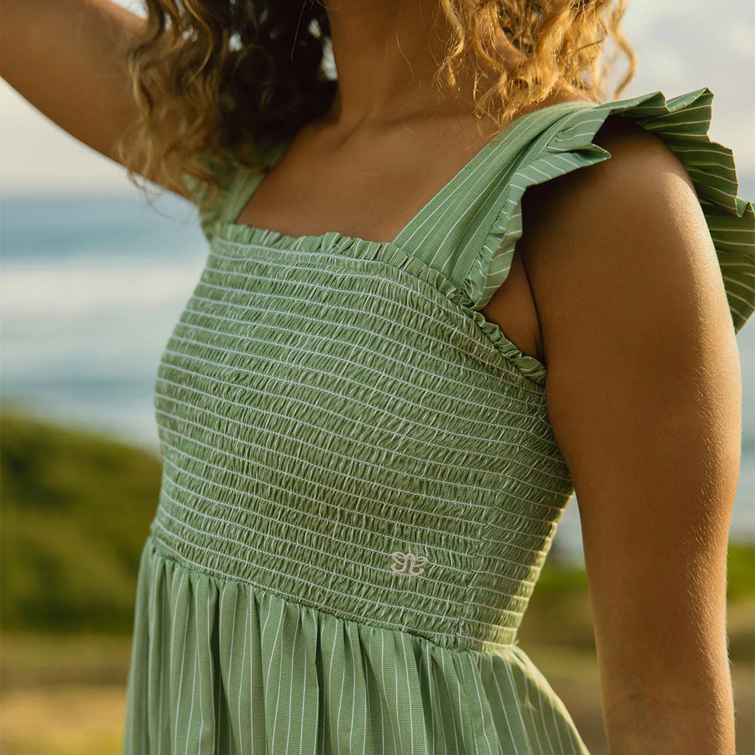 Cozy Vibe Morning Ease Verse Dress, Green and White Stripe