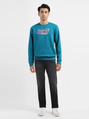 Men's Solid Blue Crew Neck Sweatshirt French Terry Construction Home Office Attire
