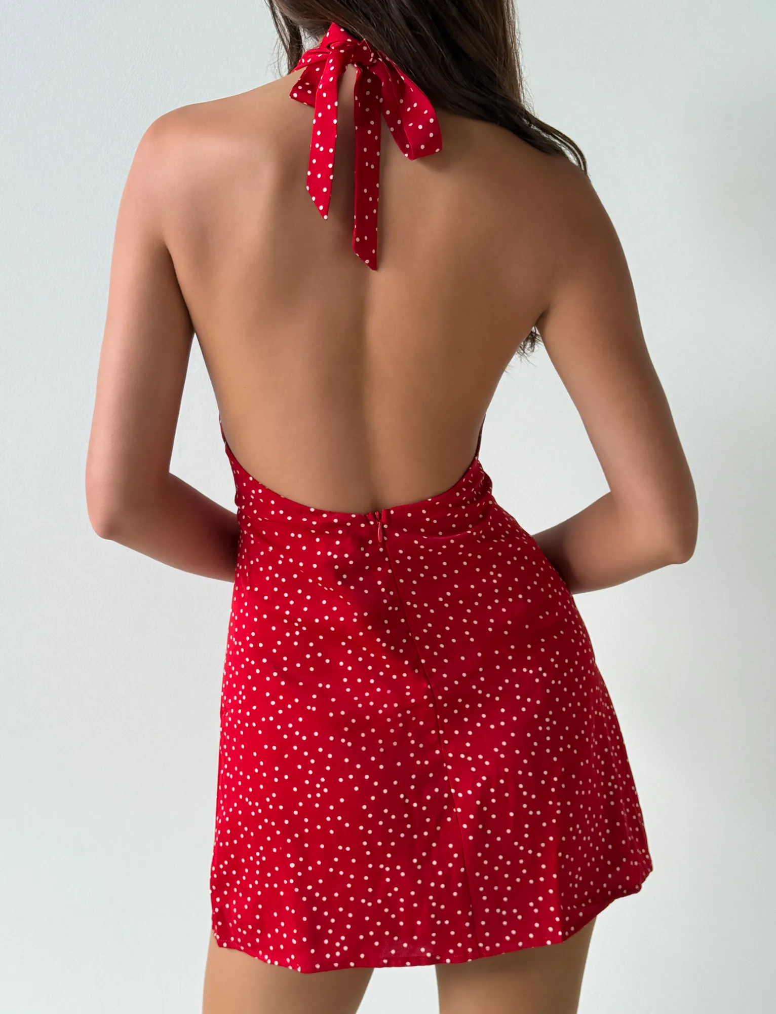 Light Fit Urban Casual DYLAN HALTER MINI DRESS - RED POLKA