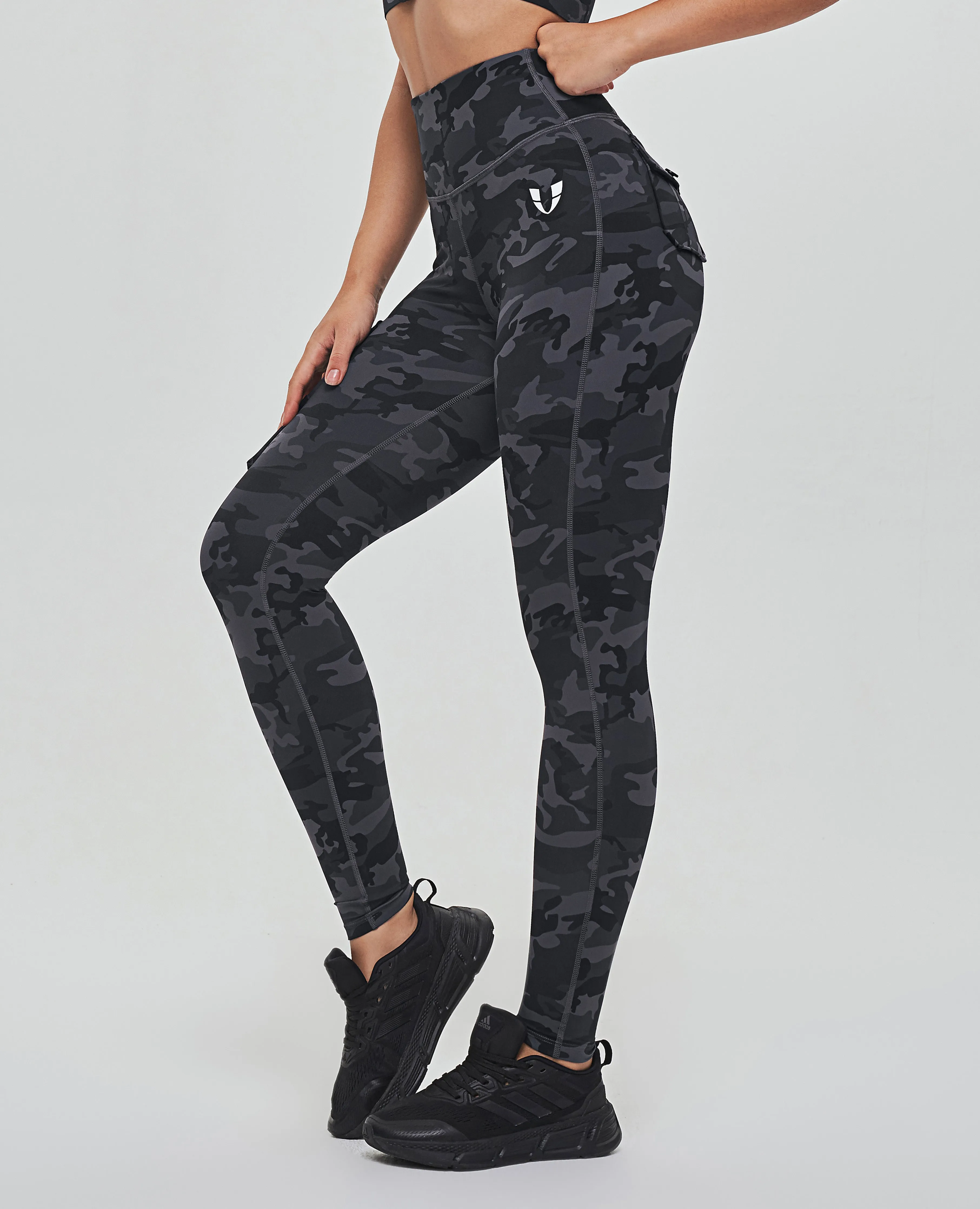 Cargo High Waisted Pocket Leggings - Gray Camo Yoga Inspired