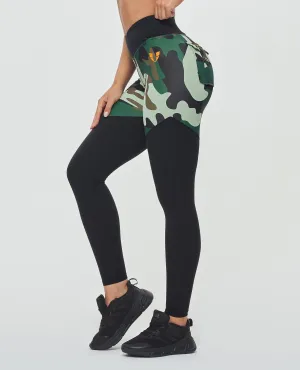 Durable Stitch Home Lounge V-waist Gym Leggings - Green Camo
