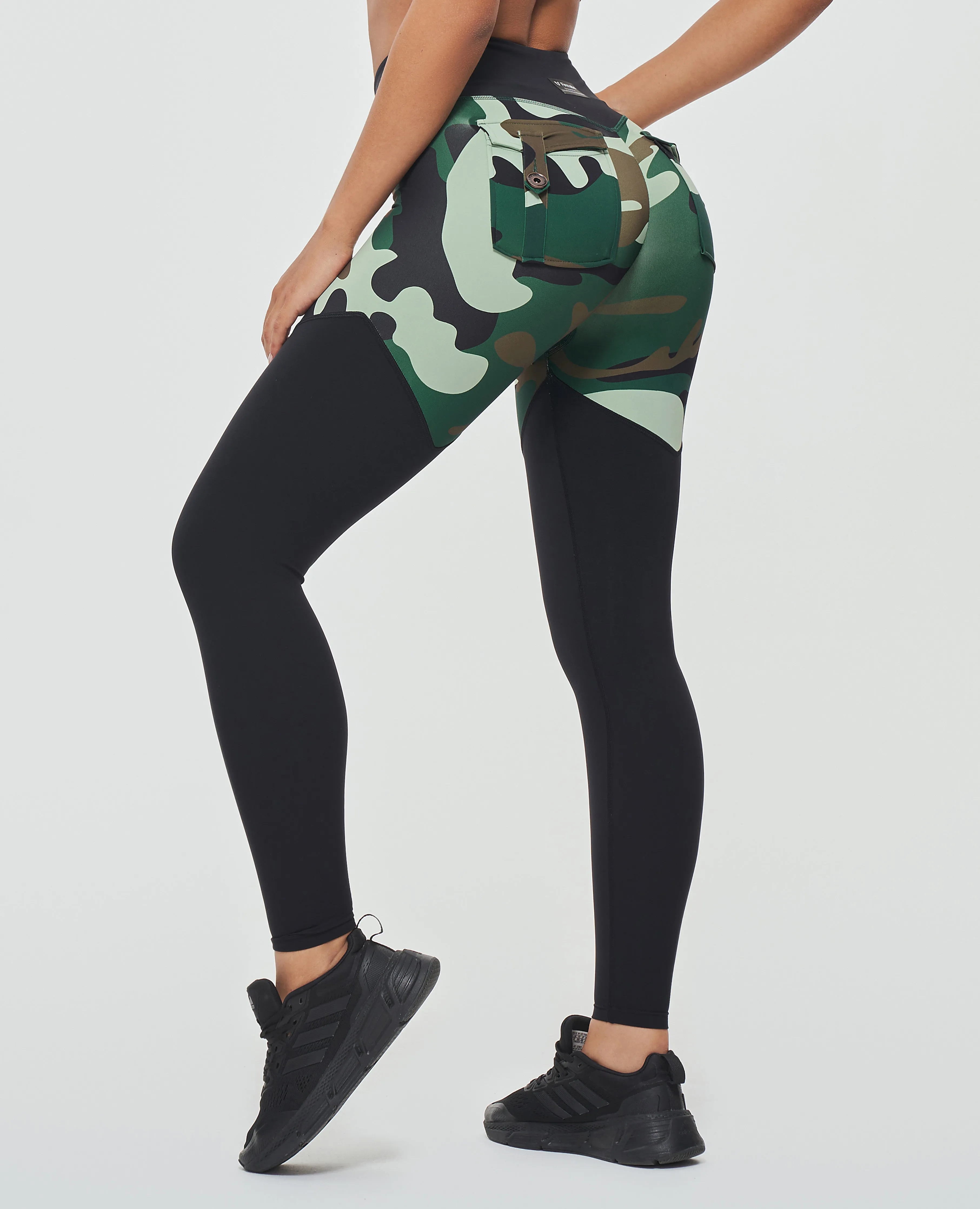 Knee Articulation Tech V-waist Gym Leggings - Green Camo