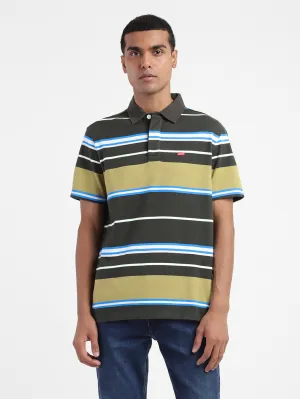 Moisture Wicking Fabric Men's Striped Polo T-shirt