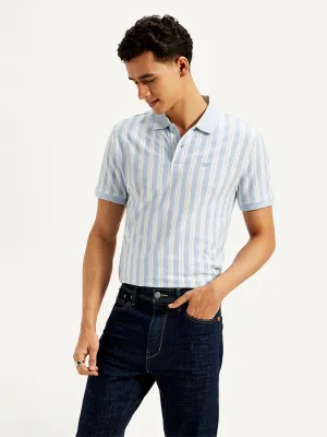Minimalist Style Men's Striped Slim Fit Polo T-Shirt