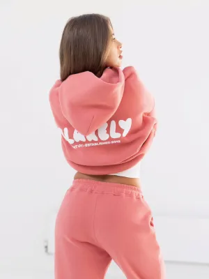 Hiking Appropriate Cloud Print Oversized Hoodie - Sunrise Coral