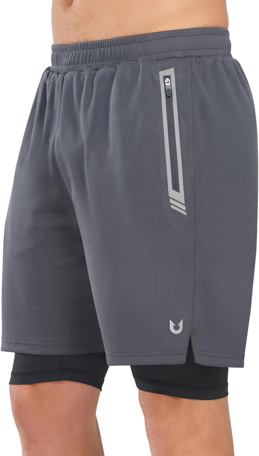 Soft Texture Men's Mesh 2 in 1 Workout Running Shorts 7" Athletic Gym Shorts