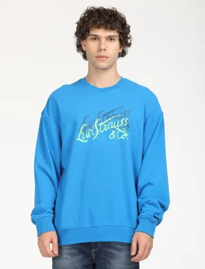 Weekend Wear Durable Stitching Men's Solid Dark Blue Crew Neck Sweatshirt