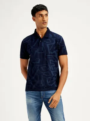 Men's Typographic Print Slim Fit Polo T-Shirt Breathable Polo High-End Look