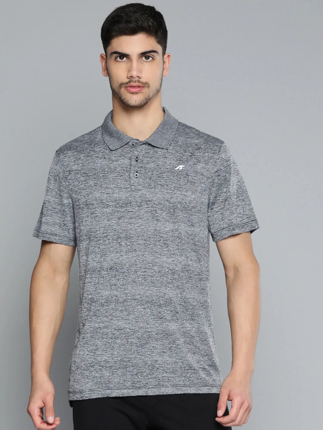 Interlock Cotton Alcis Men Black Polo Collar Anti Static Slim Fit T-shirt