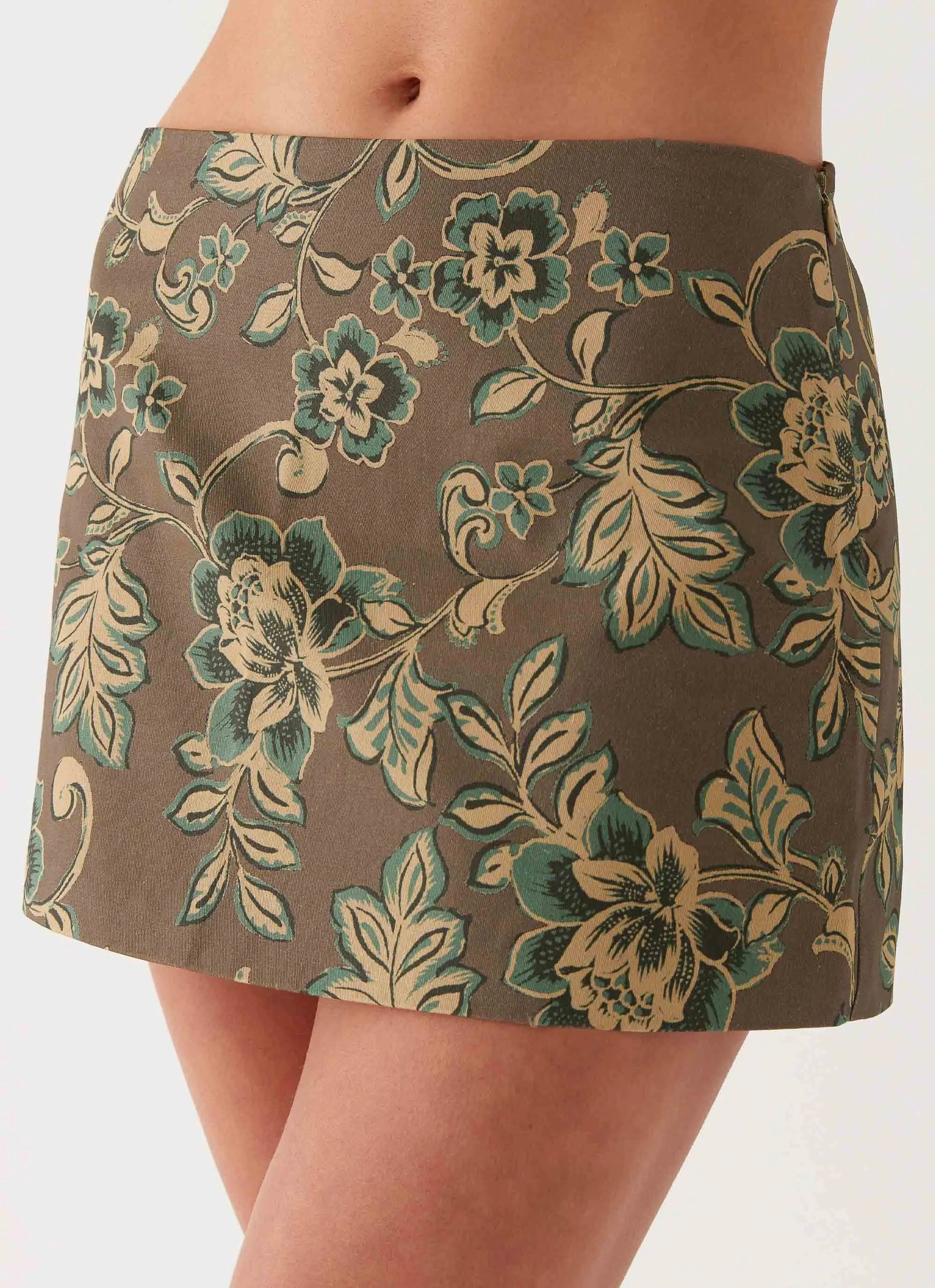 Tonnie Floral Mini Skirt - Brown Floral Perfect Wear Sophisticated Layers
