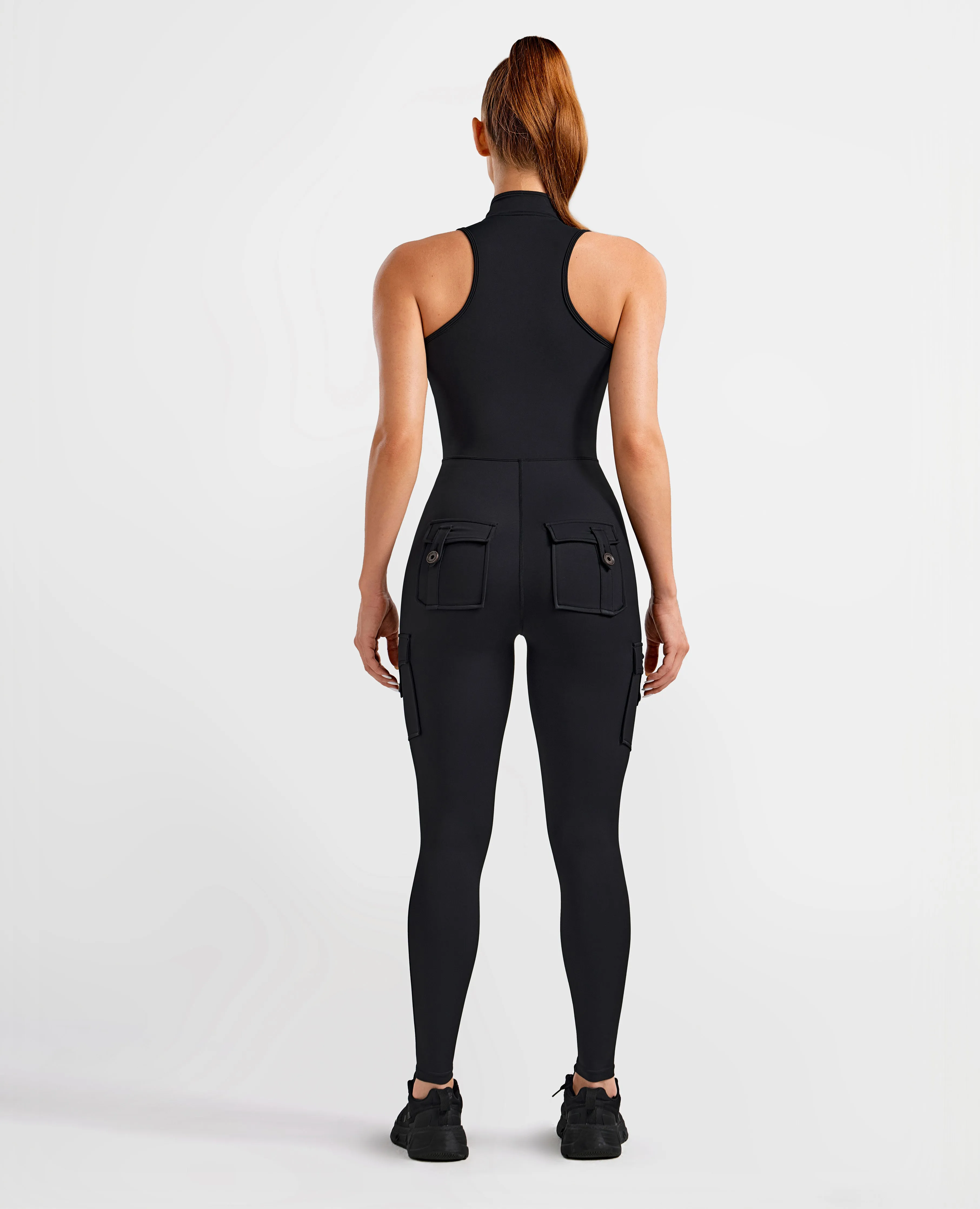 Cargo Pocket Long Bodysuit - Black WrinkleFreeTexture