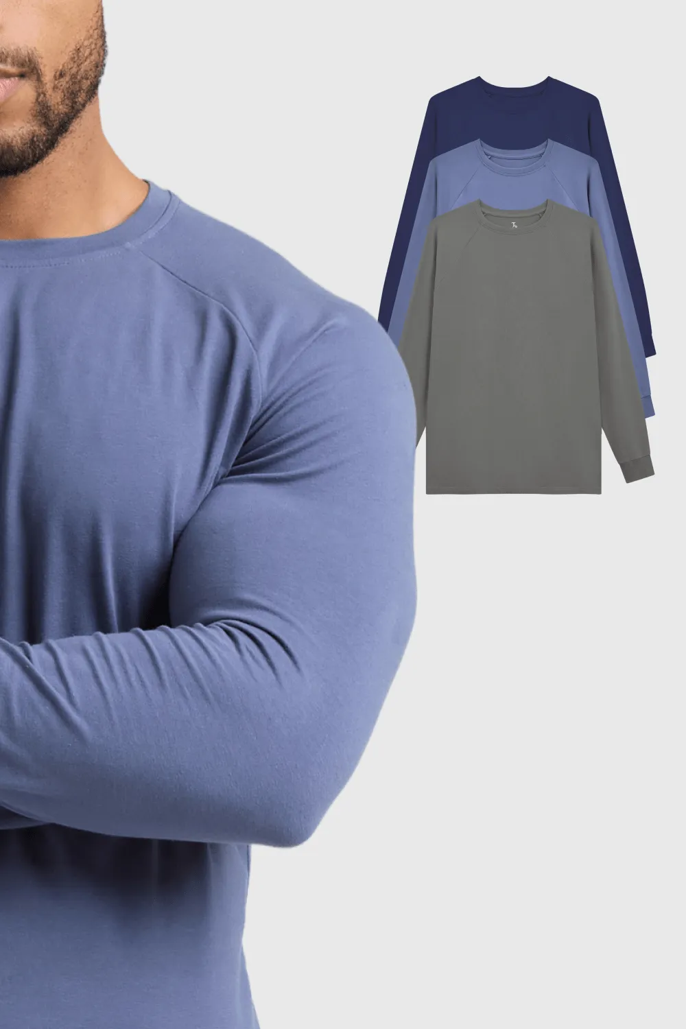 Athletic Fit Long Sleeve Easy 3-Pack Subtle Logo Placement