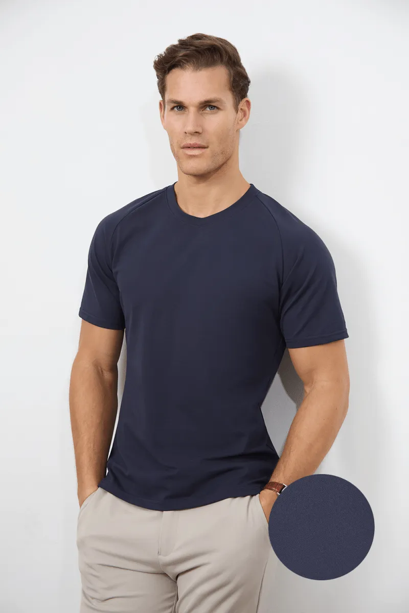 SoftenedTexturedWeave Textured Jersey T-Shirt in Navy