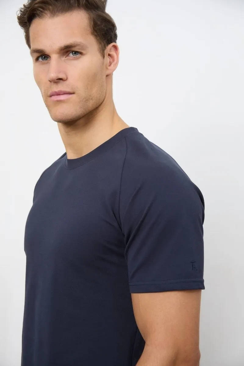 Textured Jersey T-Shirt in Navy Sleek Fit