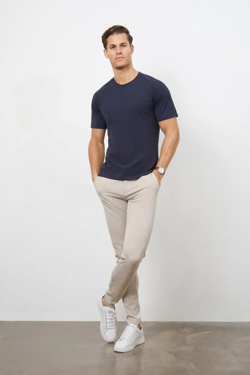 Adaptable Cozy Wear Textured Jersey T-Shirt in Navy