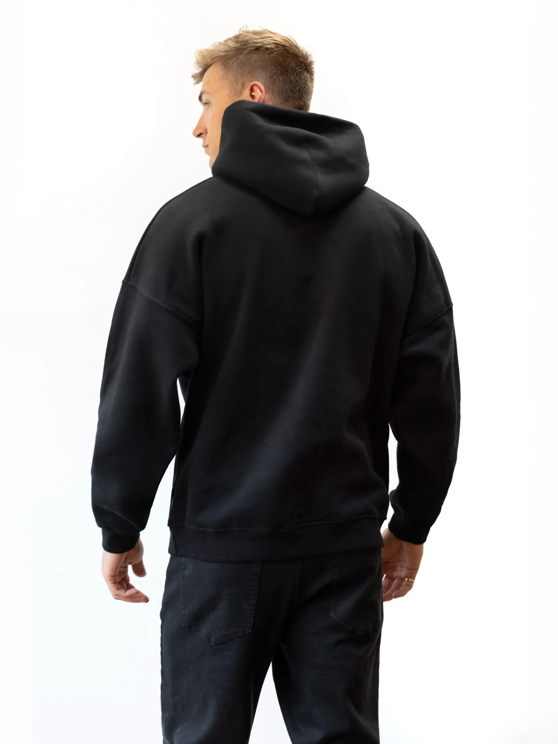 Eco Conscious Material Kobe Italic Relaxed Hoodie - Black
