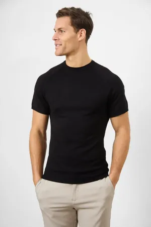 Timeless Wear Casual Chic Wear Fine Gauge Knitted T-Shirt in Black