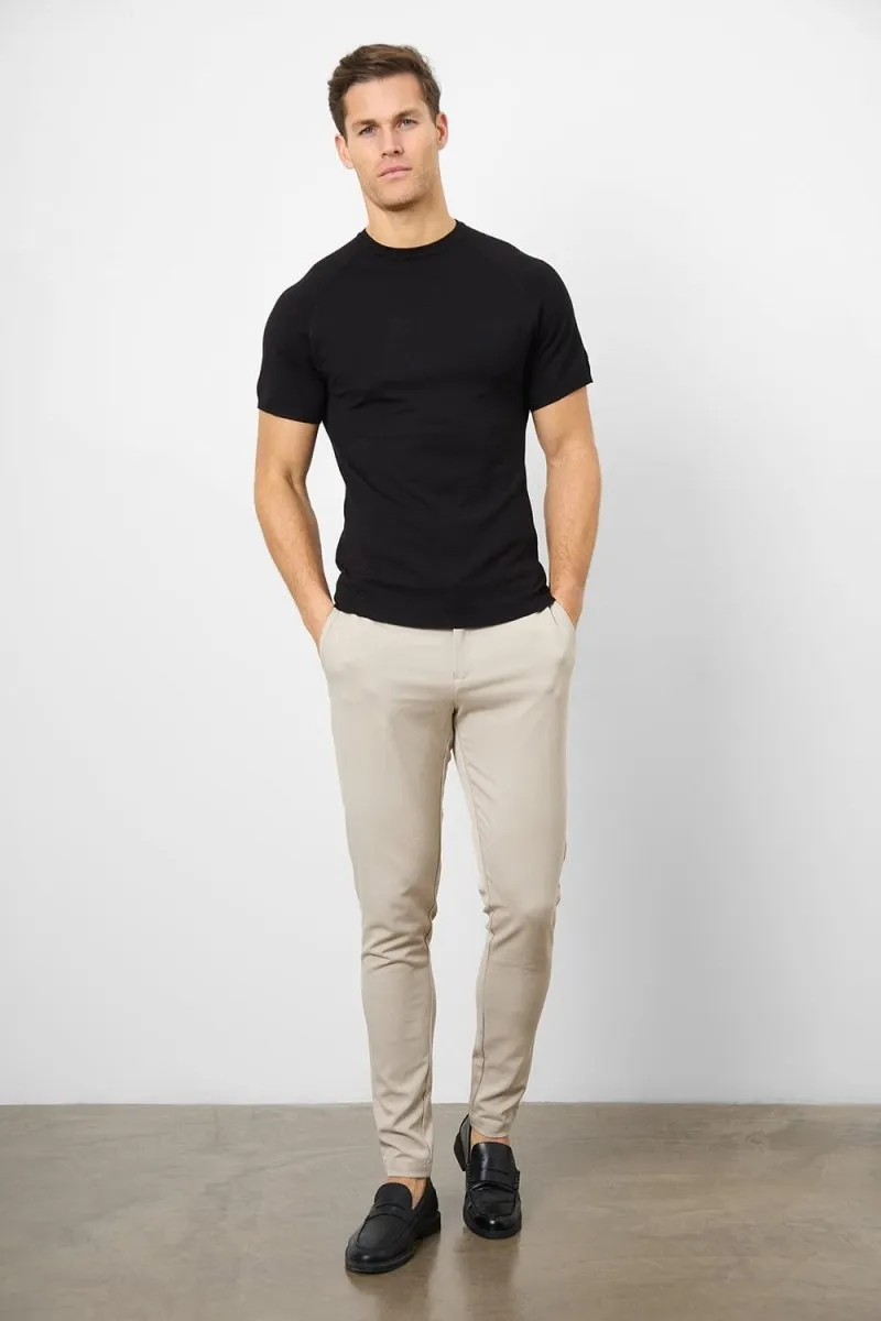 Fine Gauge Knitted T-Shirt in Black Effortless Comfort Wear
