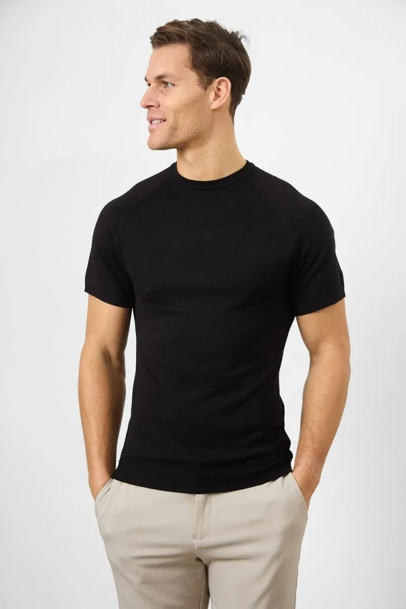 Timeless Wear Casual Chic Wear Fine Gauge Knitted T-Shirt in Black