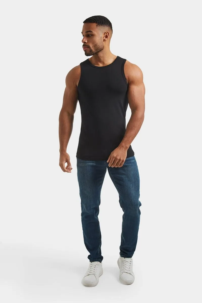 Casual Look Washable Athletic Fit Tank Top in Black