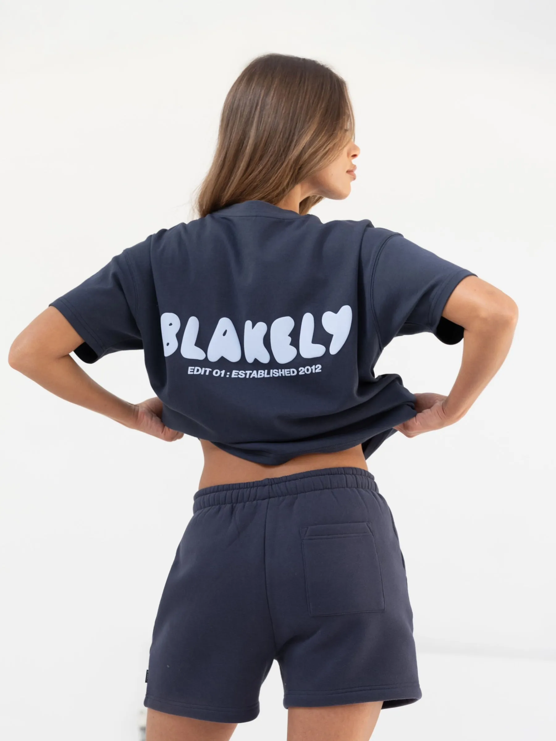 Cloud Print Oversized T-Shirt - True Navy Moisture Management Fabric Cozy Layer