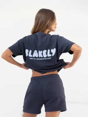 Cloud Print Oversized T-Shirt - True Navy Moisture Management Fabric Cozy Layer