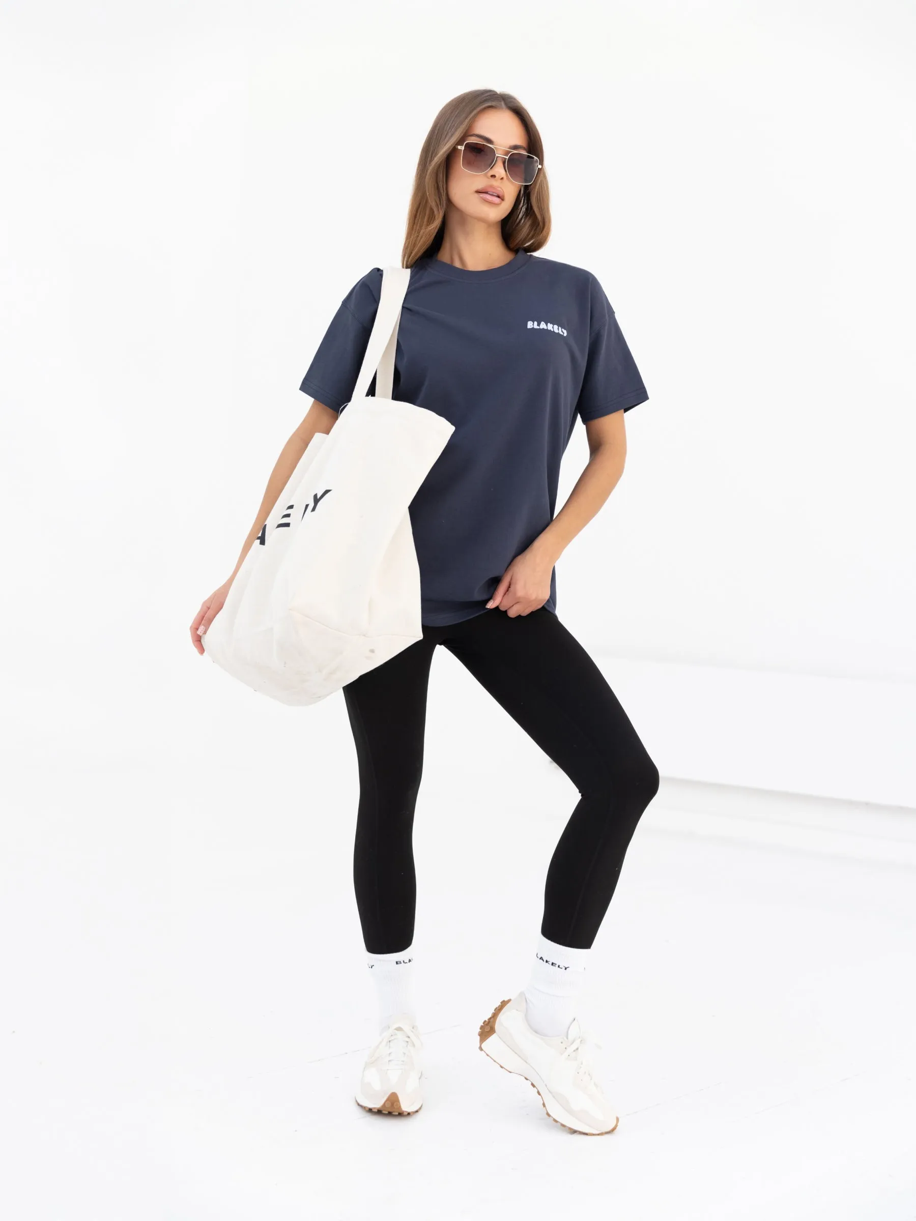 Gym clothing Cloud Print Oversized T-Shirt - True Navy