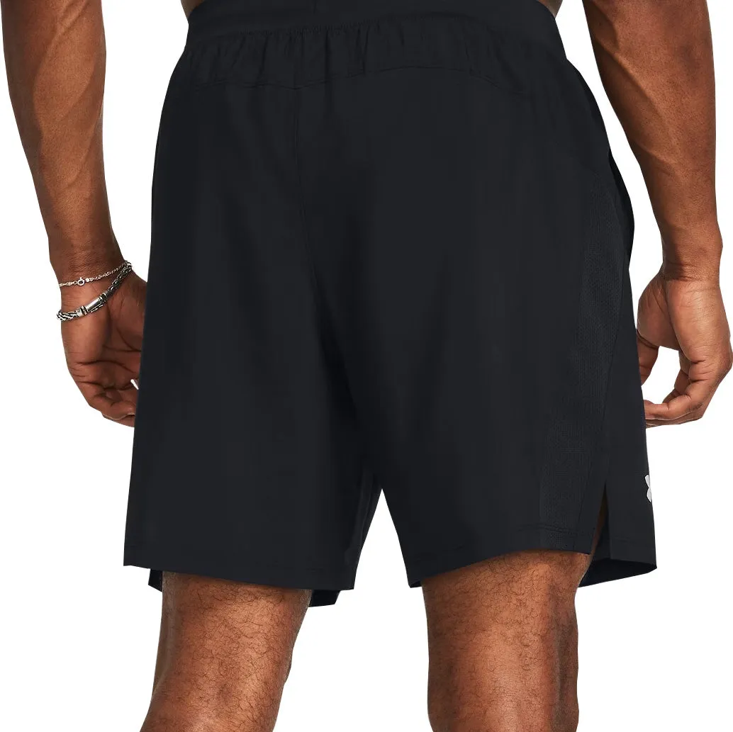Under Armour Launch 7 Inch Mens Running Shorts - Black Abrasion Dispersing Weave Water Repellent Coating