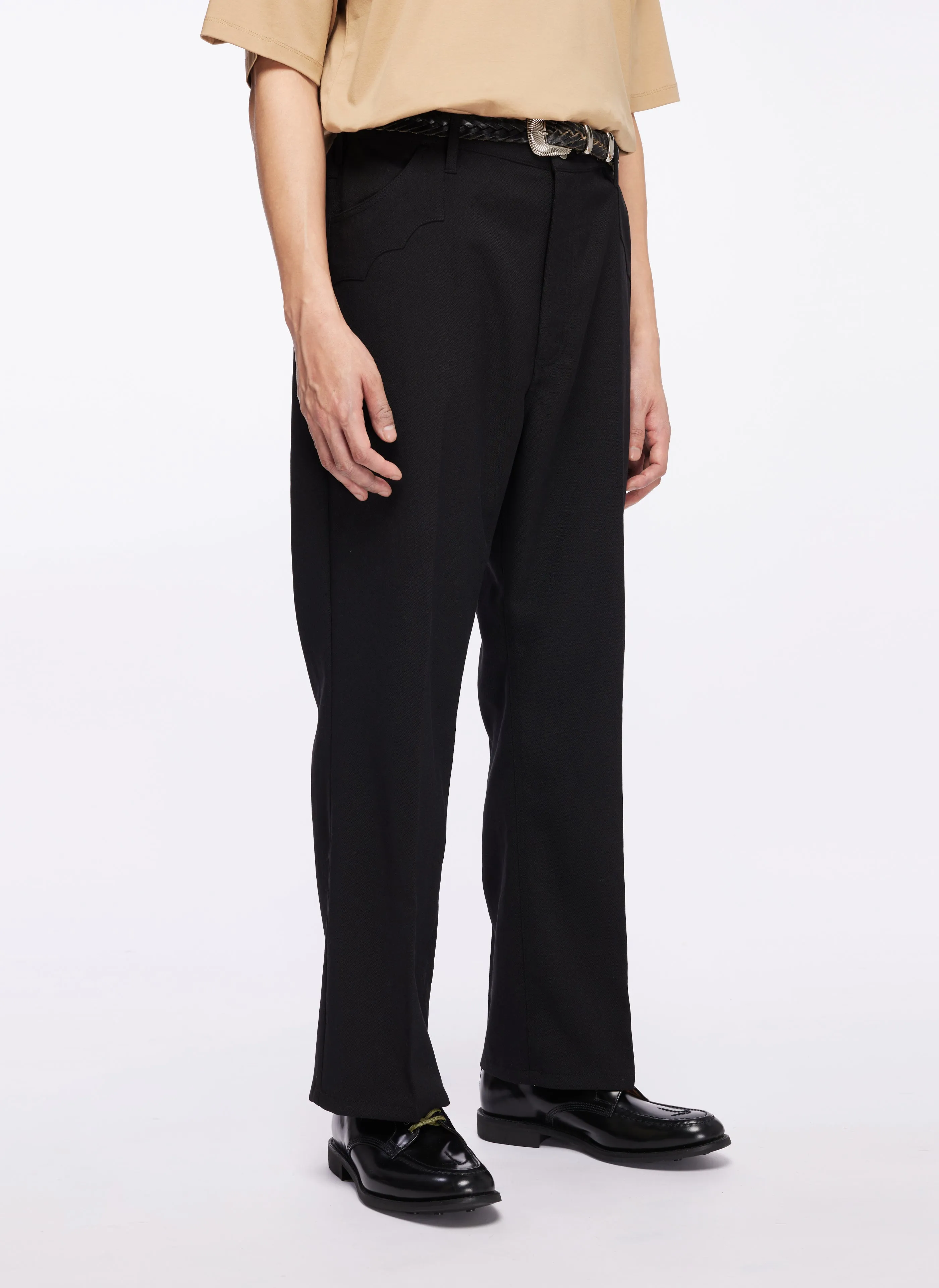 Matte Tone Wool Like Polyester Boot Cut Flare Pants