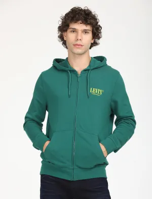 Men's Solid Green Hooded Sweatshirt Garment Dyed Finish
