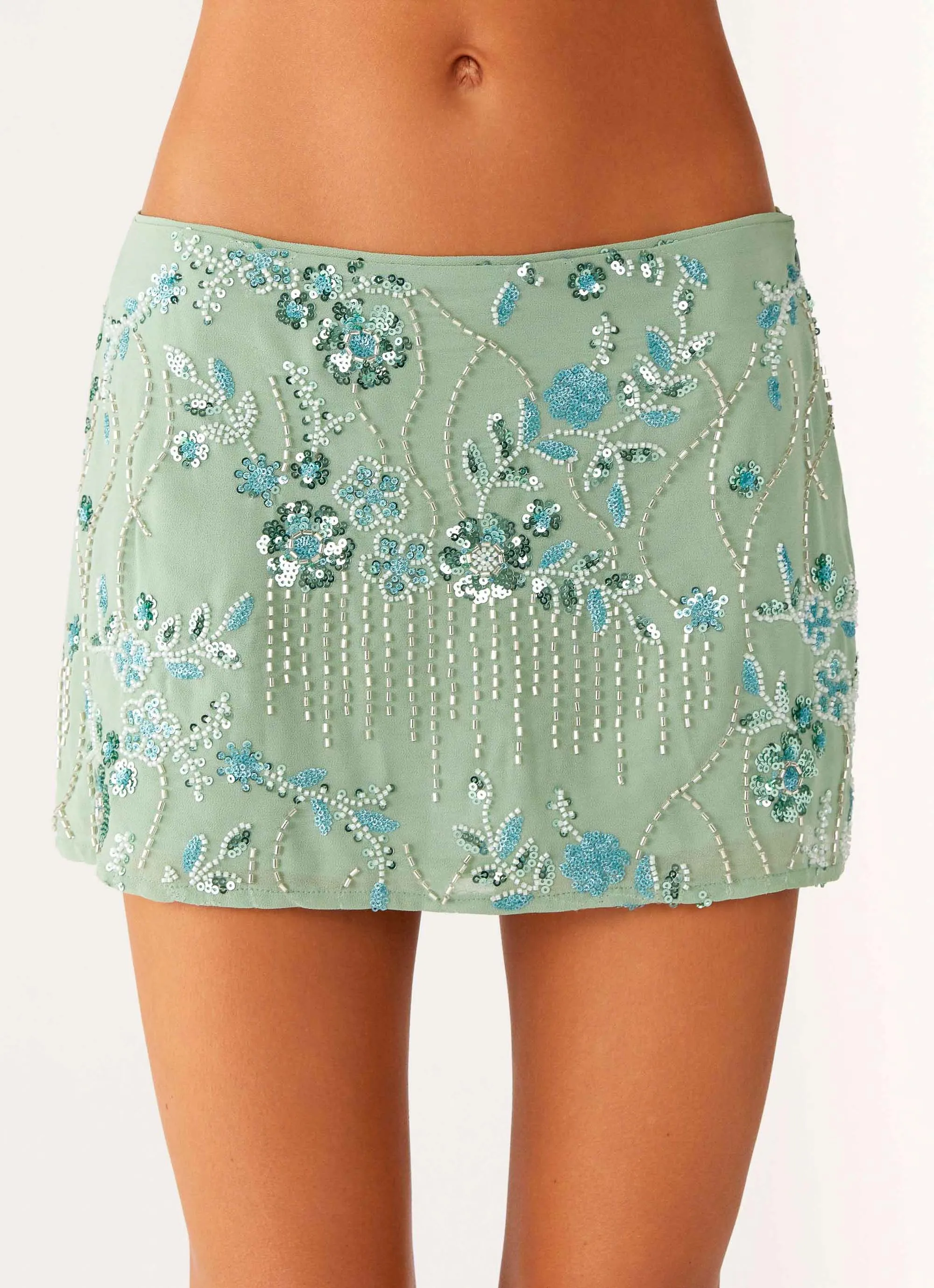 Adored By You Mini Skirt - Mint Contemporary Fit Layer Light