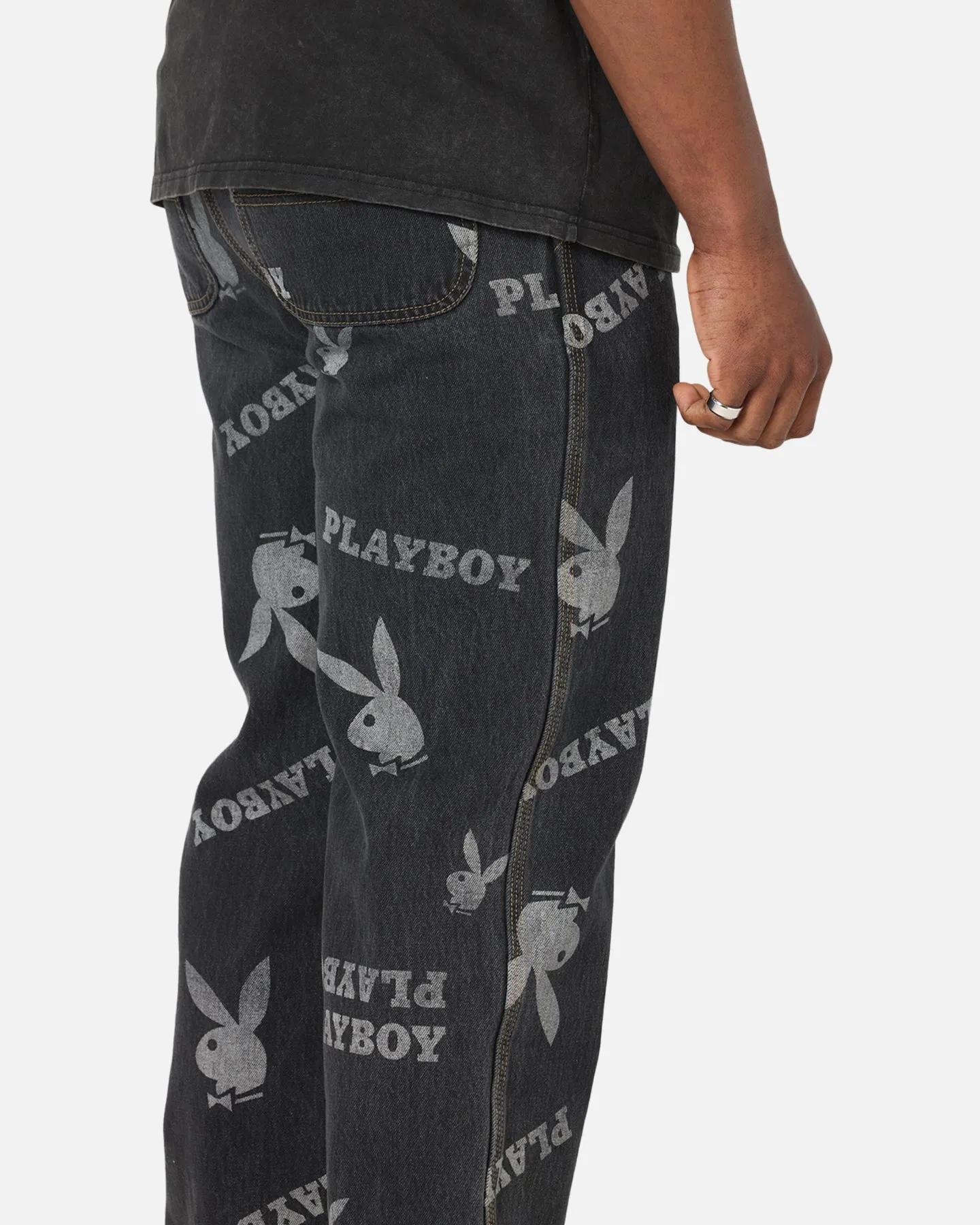 Playboy Mess Denim Jeans Washed Black Office Wear Modern