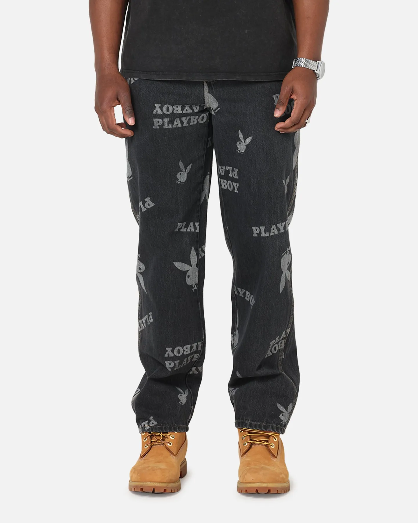 Sunny Vibes Office Wear Playboy Mess Denim Jeans Washed Black