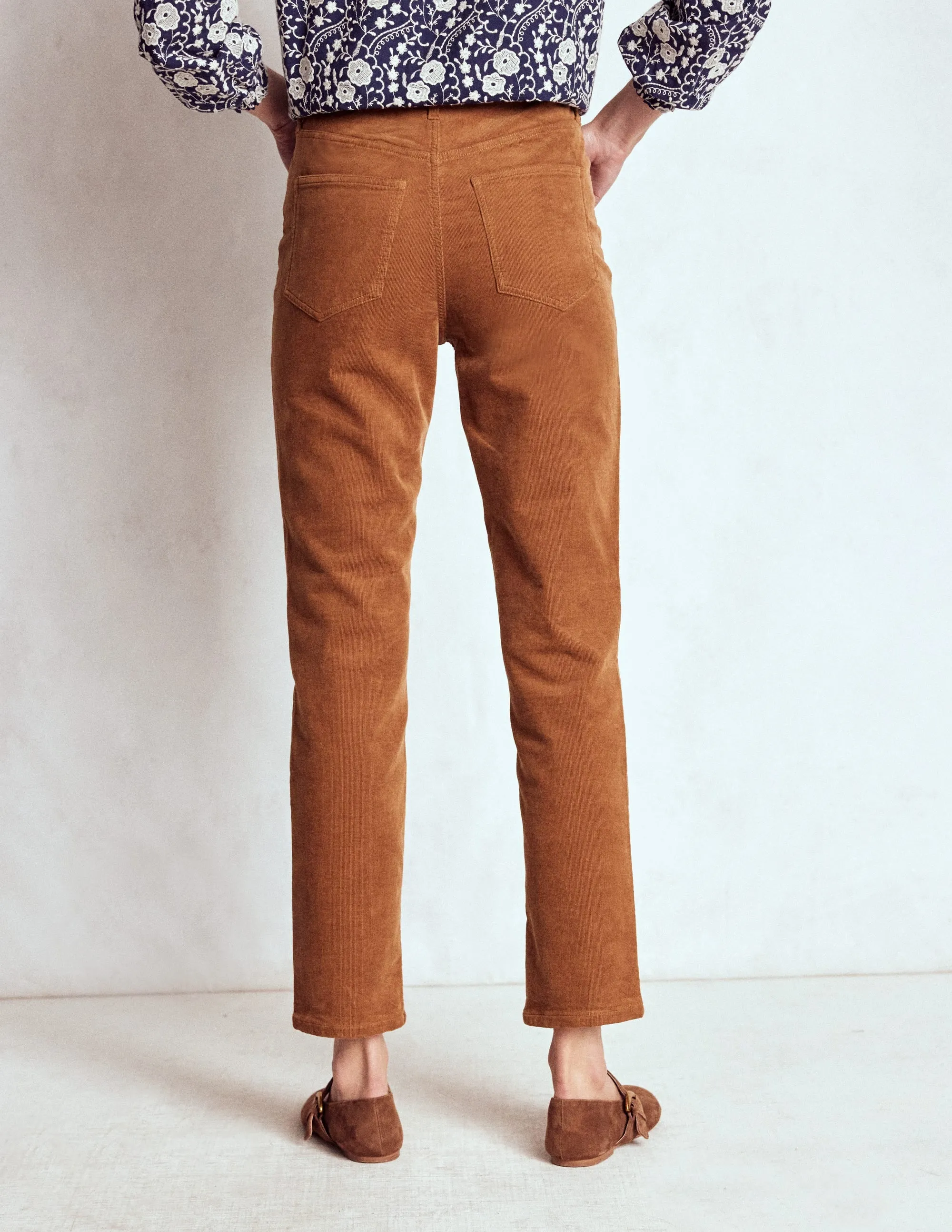 High-Waisted Cord Slim Jeans-Ginger Total Fit Non Stretch Denim