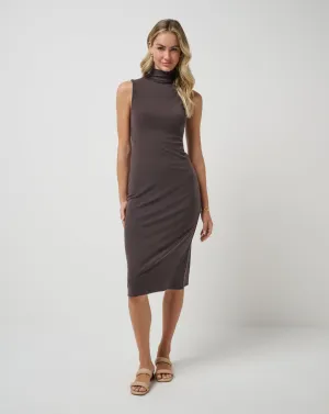 Club Mode DoubleLayered Structure Cloud Rib Mock Neck Dress