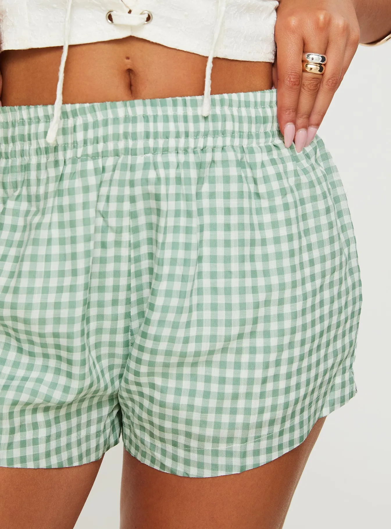 River Core WaterRepellentCoating Beach House Shorts Green / White Gingham